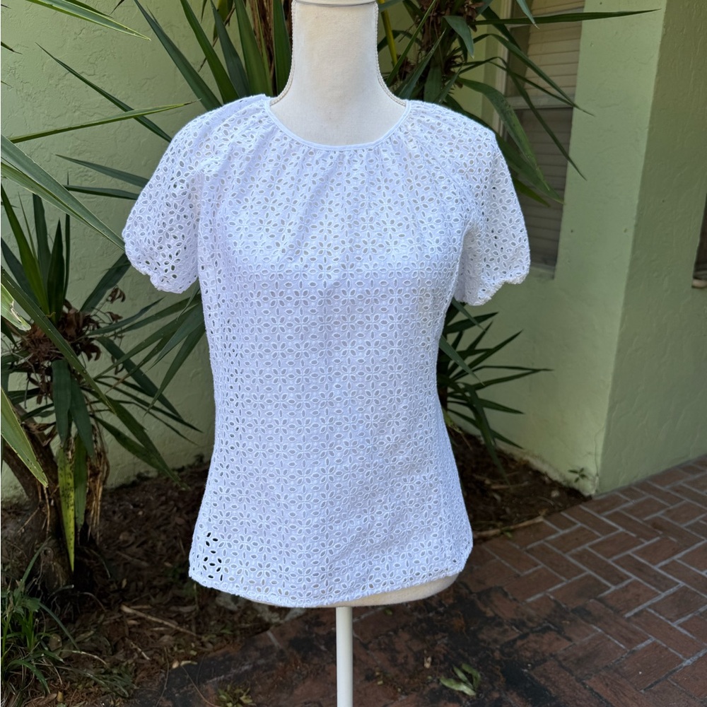 J. Crew puff Sleeve White Eyelet Top
